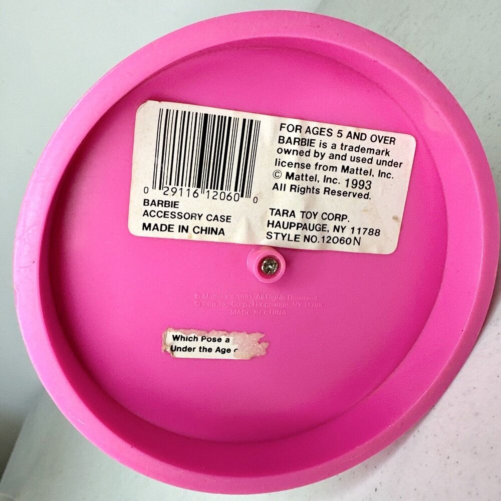 Vtg 1993 Mattel Barbie Doll Accessory Storage Travel Case‎ Cylinder & 3 Hangers - Picture 8 of 12